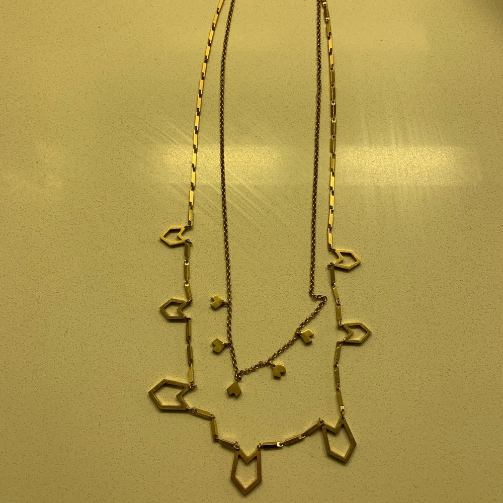 J.Crew long gold, geometric arrow necklace.